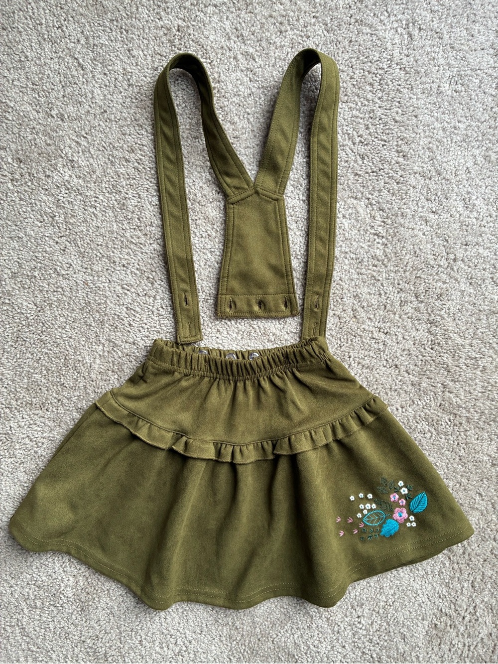 Souris Mini Olive Green Floral Embroidered Convertible Skirt Suede - like